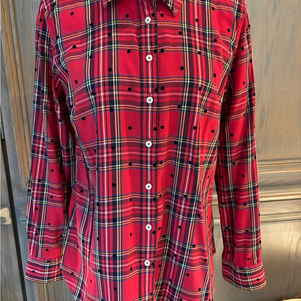 Talbots Classic Button Front Red Plaid Shirt - Sz… - image 2